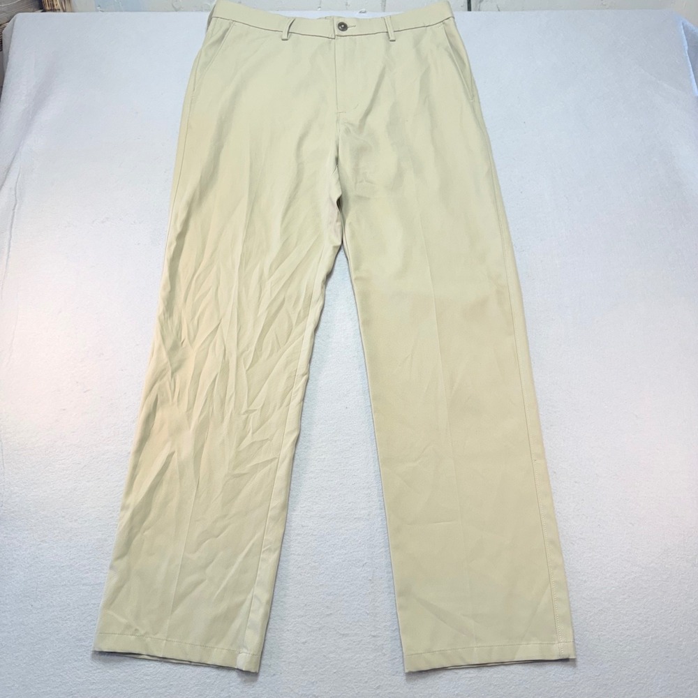 Haggar H26 Dress‎ Pants Khaki Beige Flat Front Casual Mens Size 34x32
